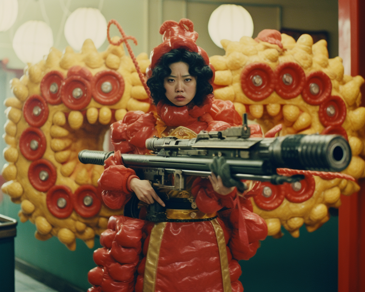 Angry Red Dim Sum Monster Wielding Rifle