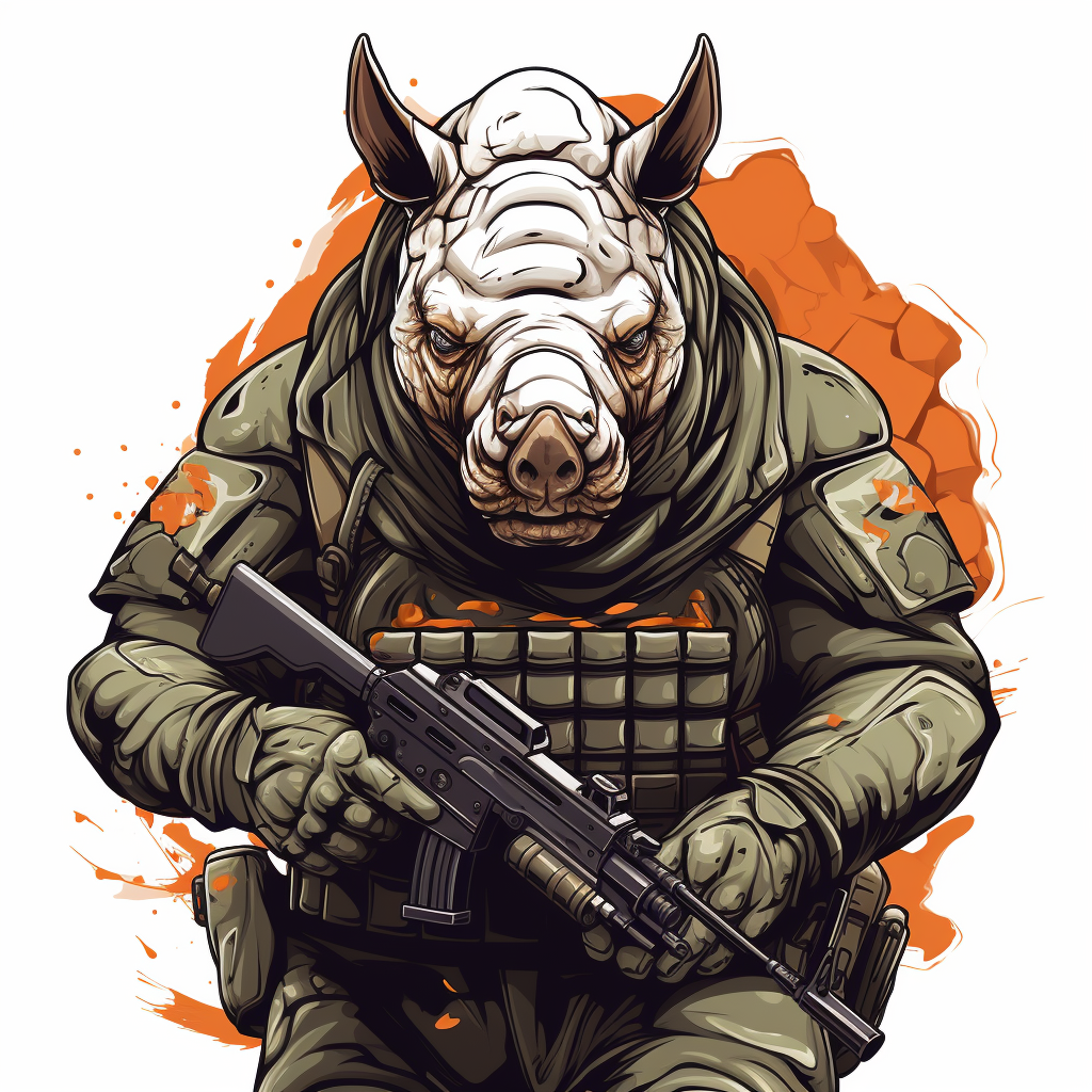 Angry Rhinoceros with Military Gear