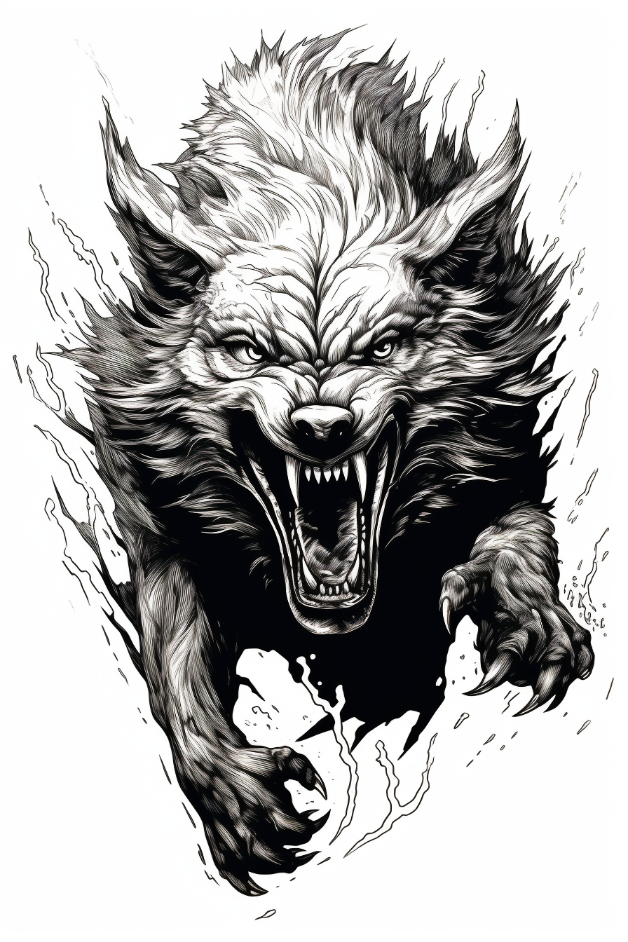 Angry roaring wolf in dynamic pose