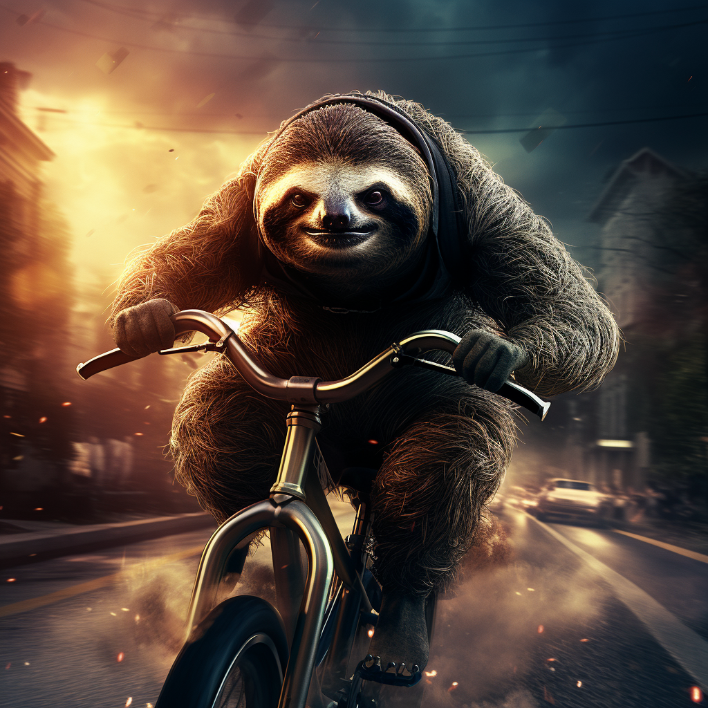 Angry sloth riding road bike