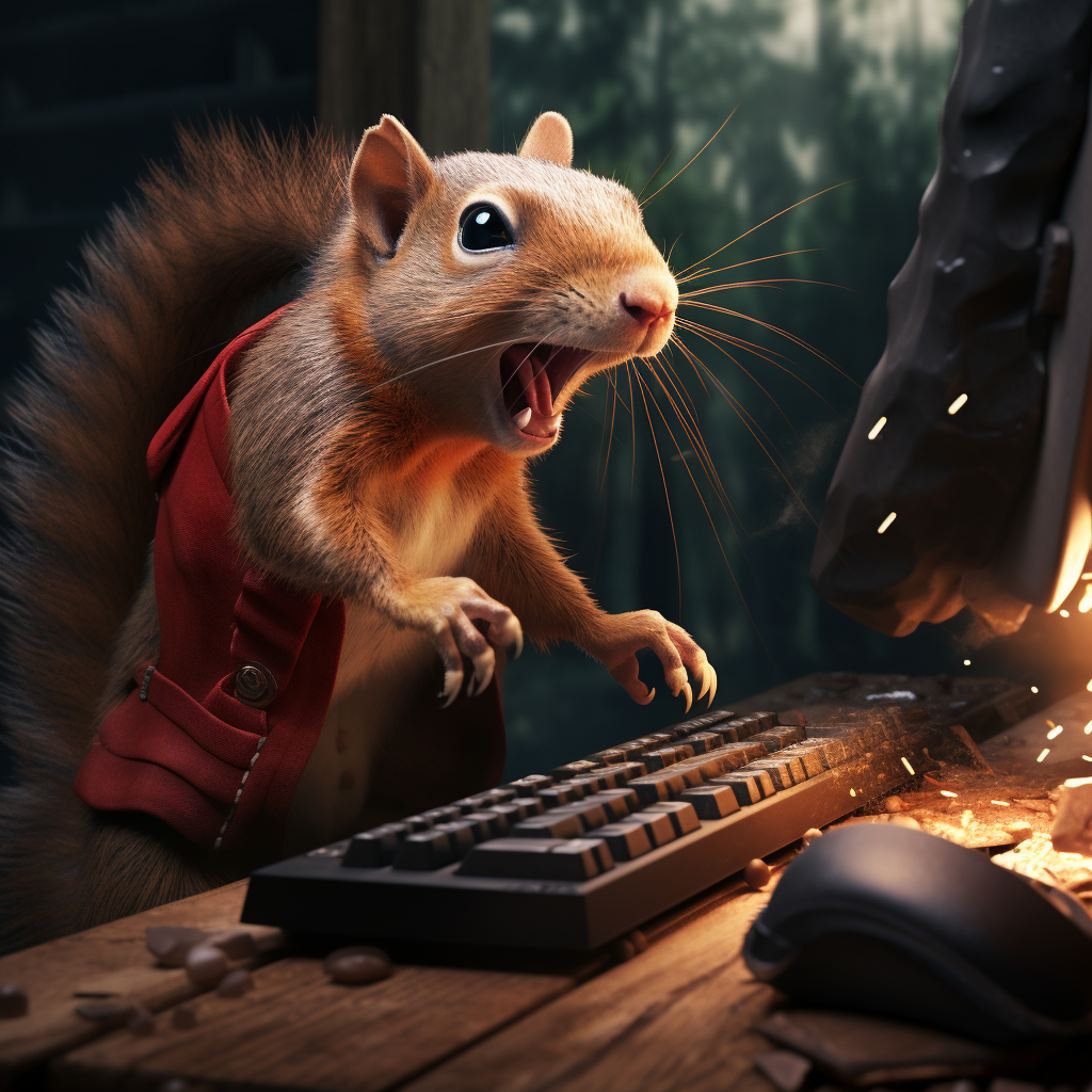 Angry squirrel playing Minecraft game