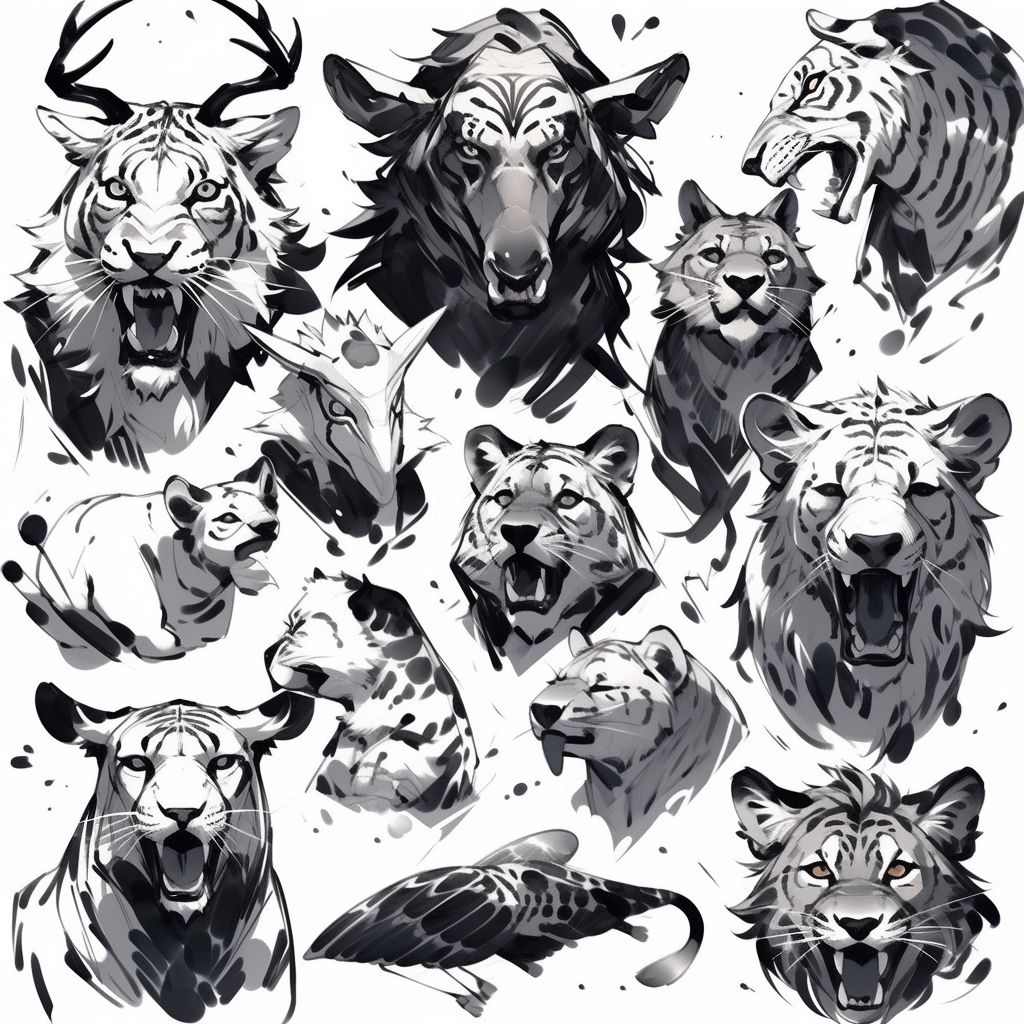 angry wild animals sketch style