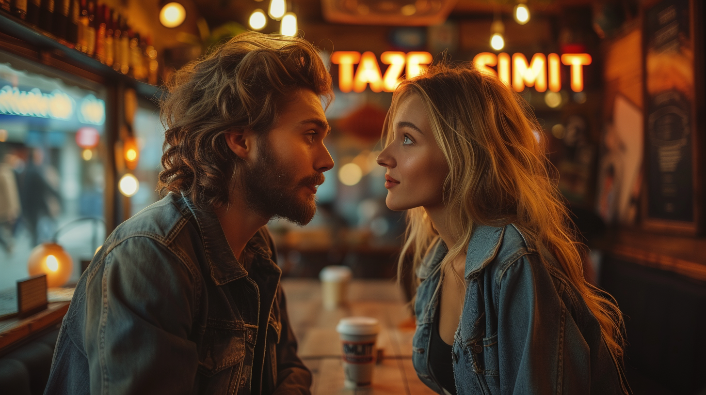 Angry woman spitting at boyfriend in cafe