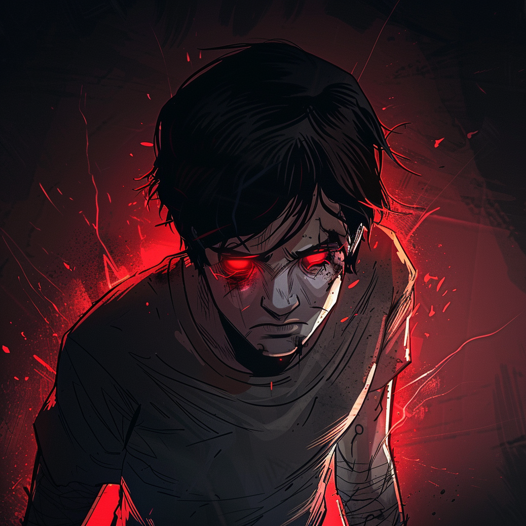 Angry young man with red eyes illustration