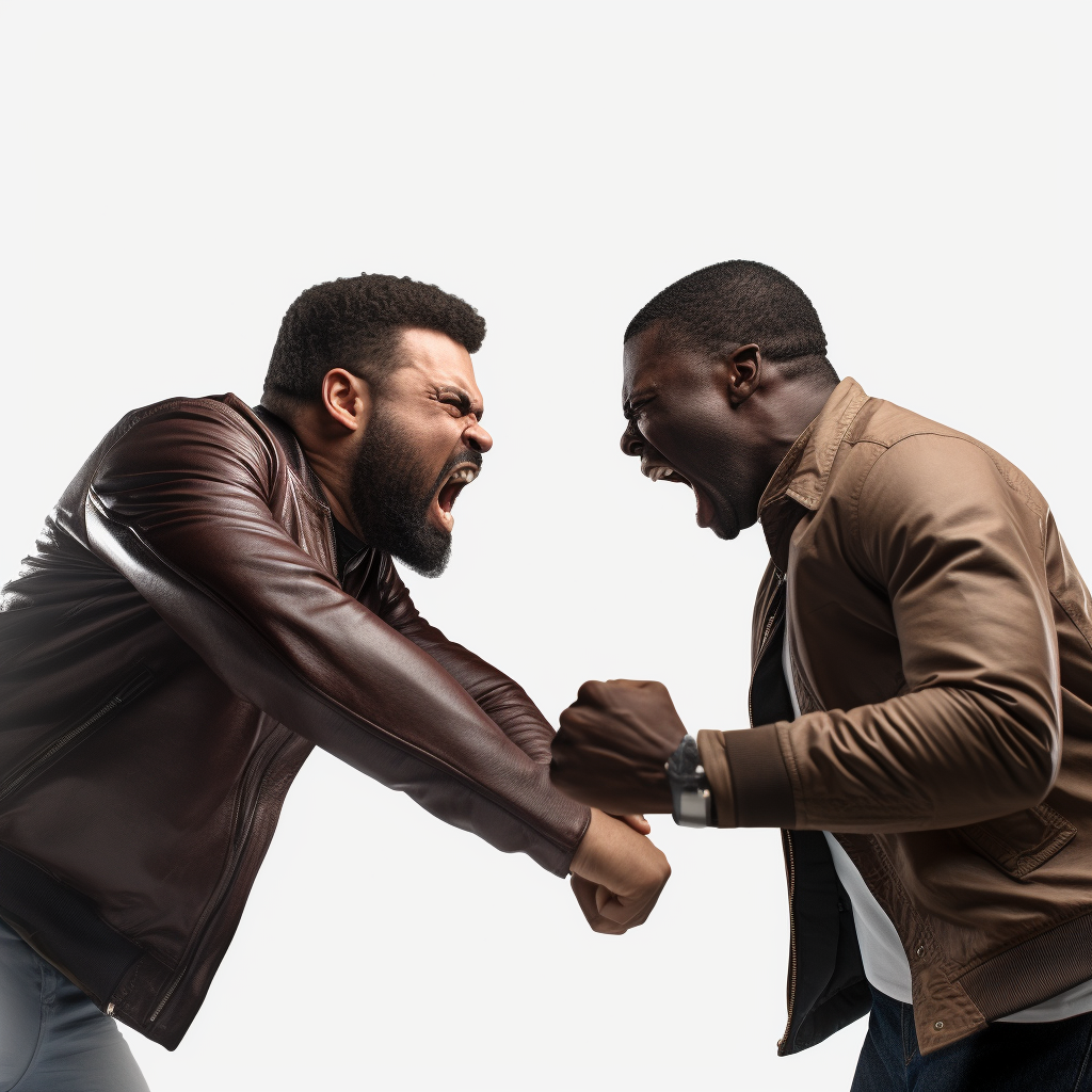 Two black males in heated confrontation