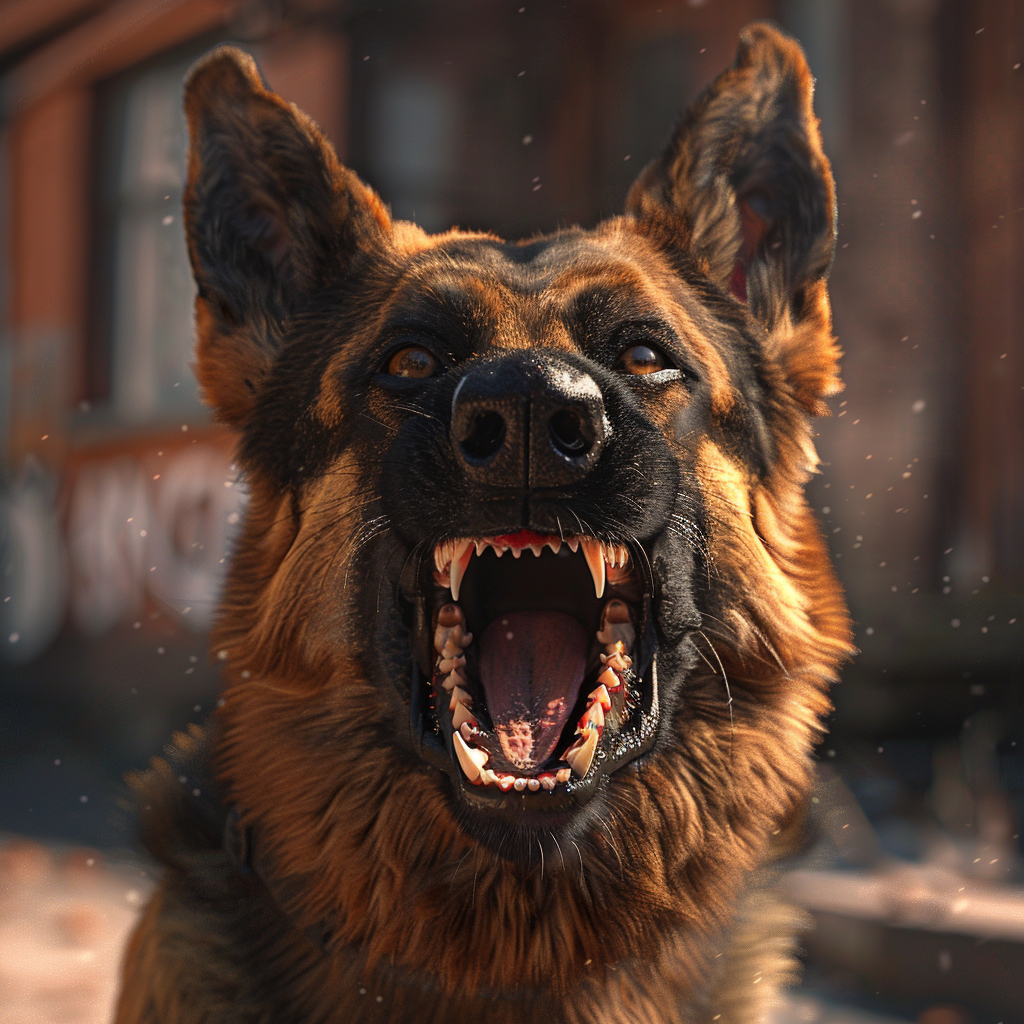 Angry German Shepherd Barking Photorealism Image