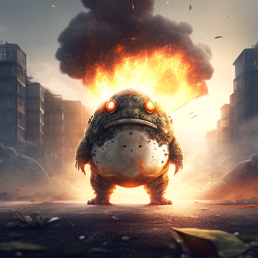 Angry toad walking away from explosion