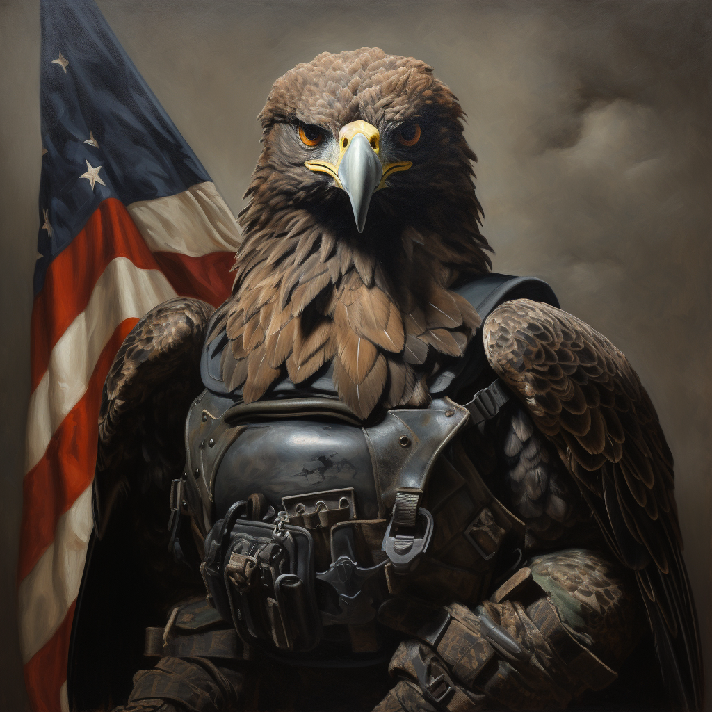 Angry military eagle with US flag