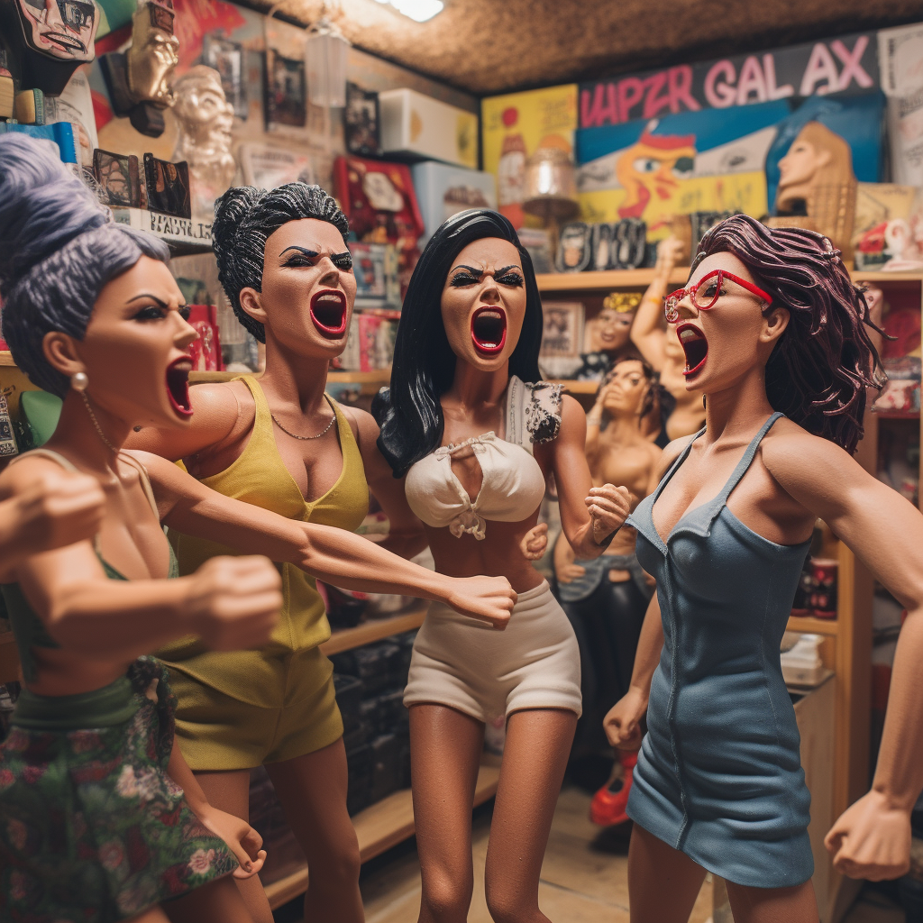 Group of Angry Feminists Arguing at Shop
