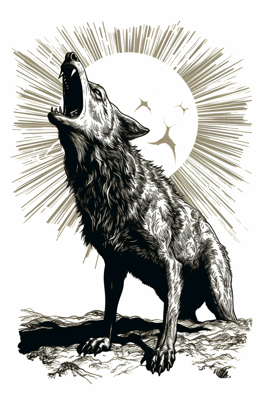 Angry wolf trying to swallow the sun