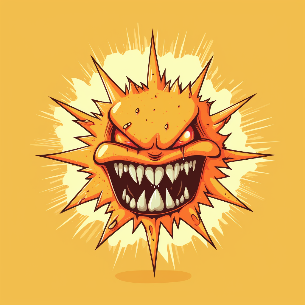 Cartoon of Angry Sun with Sharp Teeth