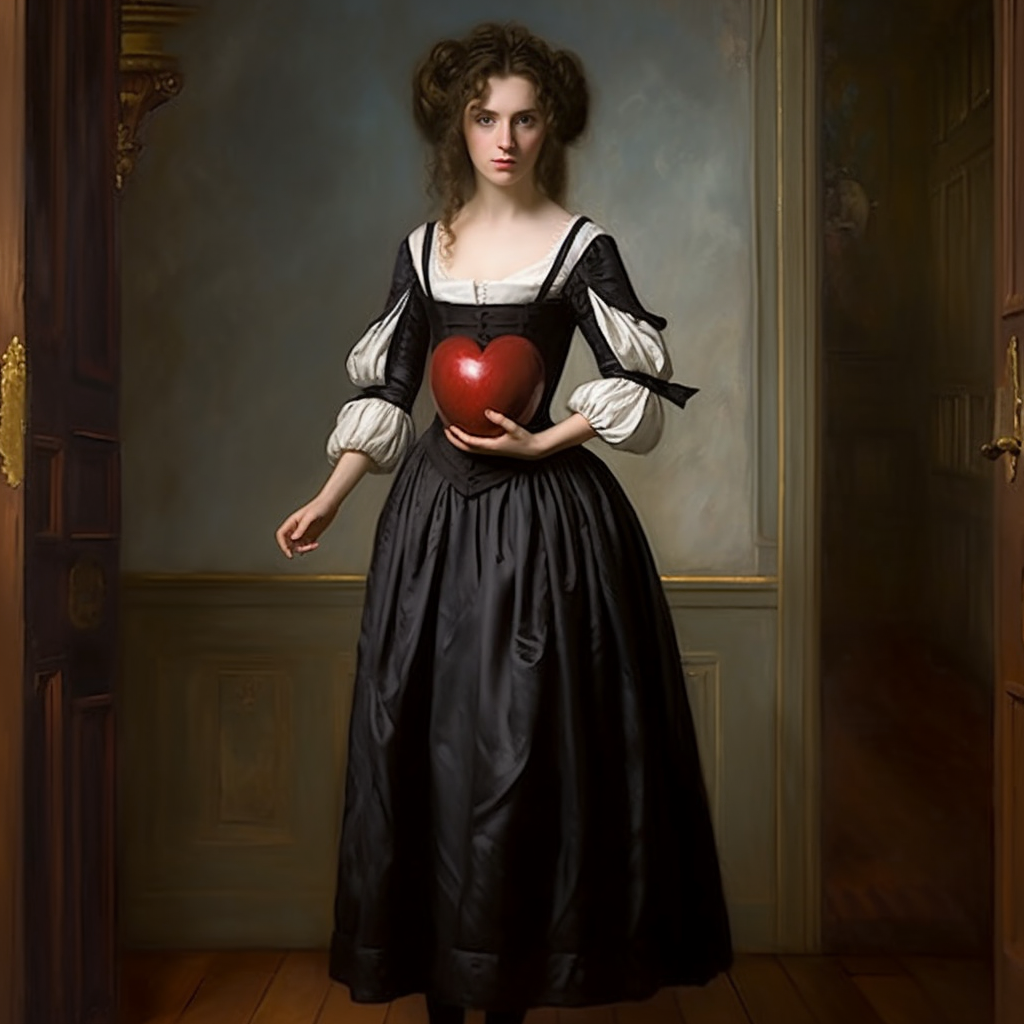 Angry woman with heart organ in Bouguereau style