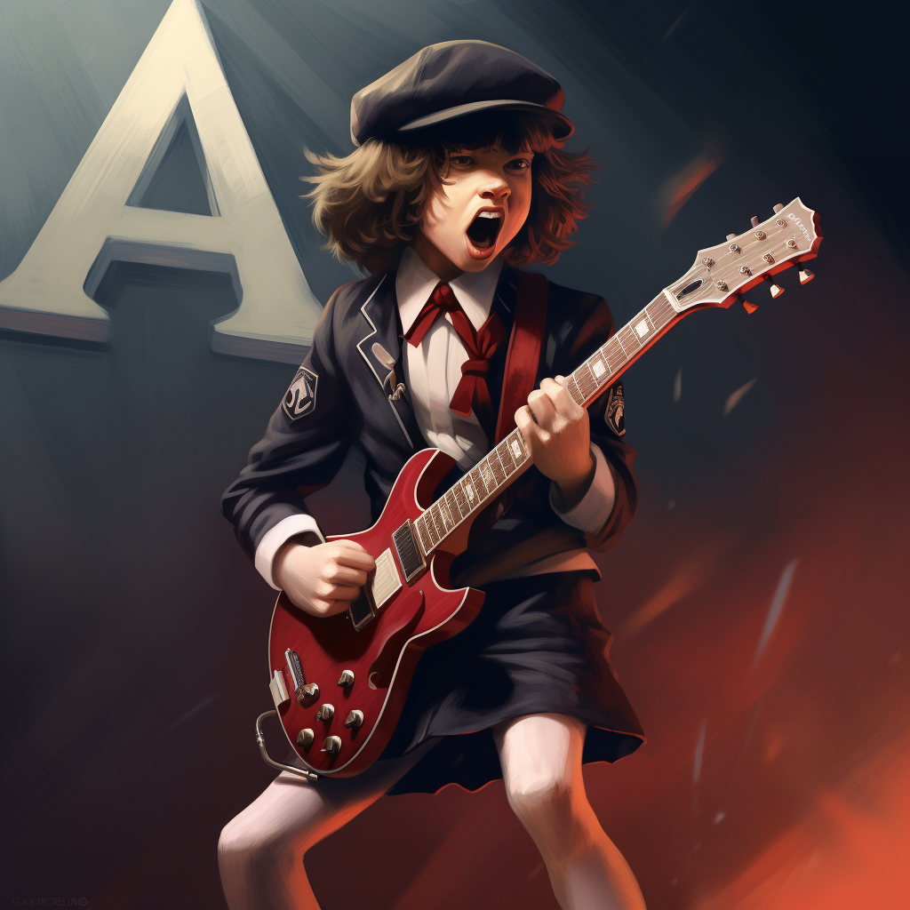 Angus Young in devilish school boy uniform