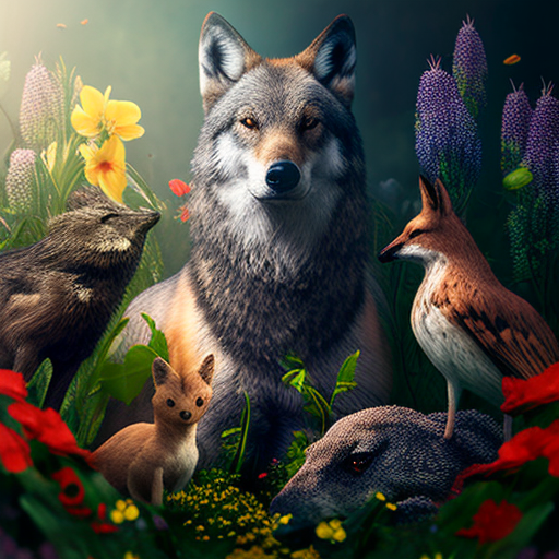 Wolf protecting animals in nature