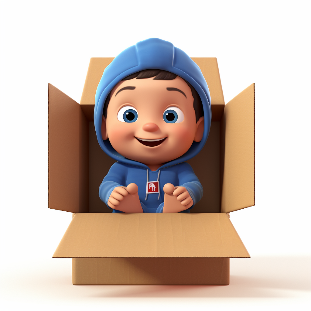 Cute animated baby in a box