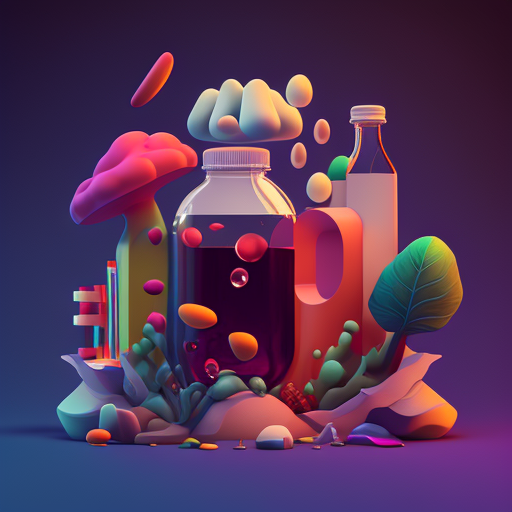 Colorful mushrooms and drinks from an animated bar