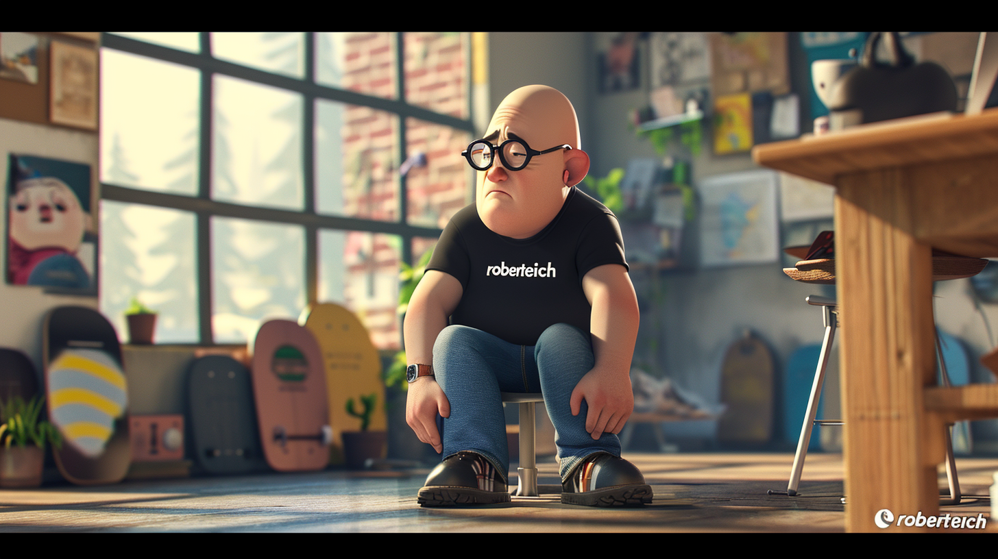 Animated character wearing jeans and black t-shirt