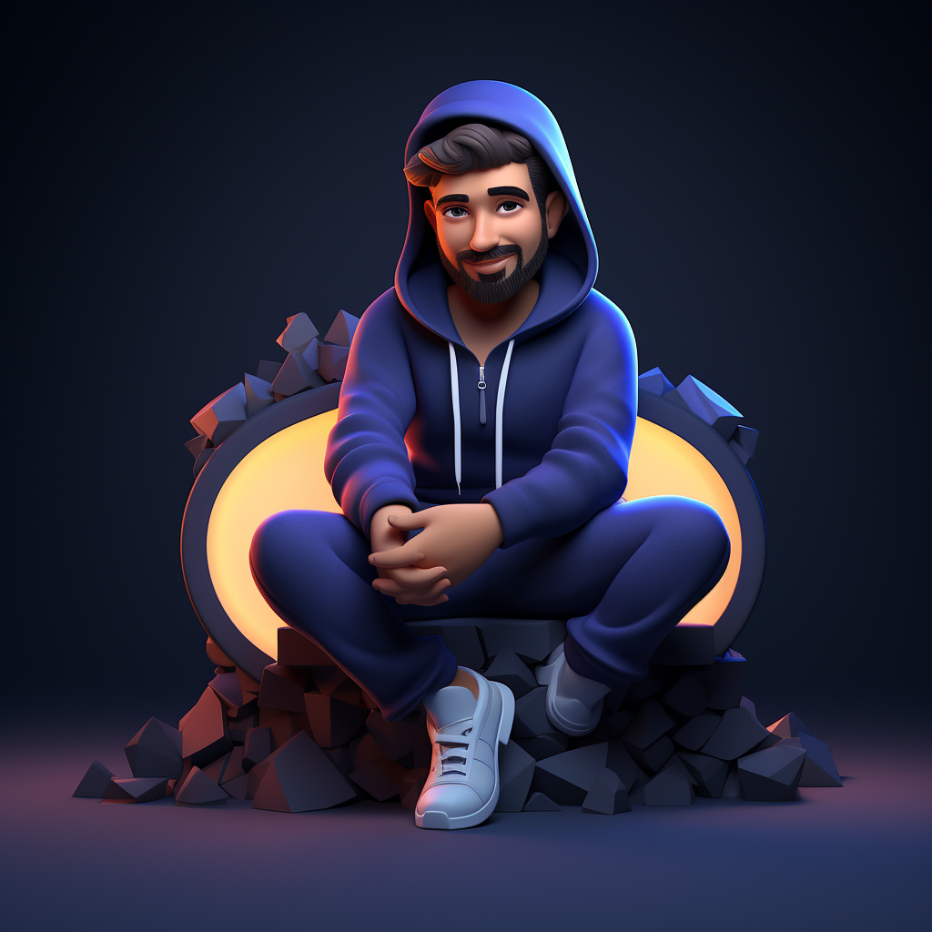 Animated character sitting on Facebook social media logo