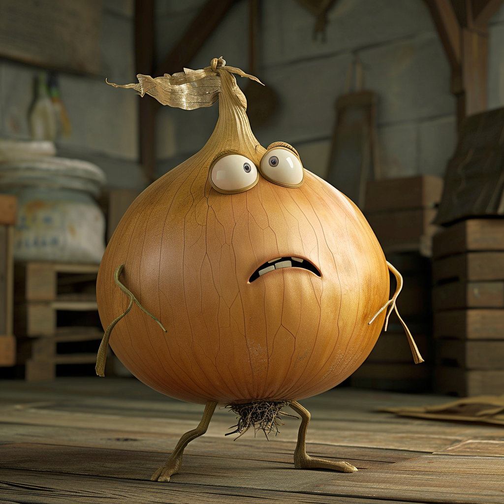 animated onion with clothes backwards