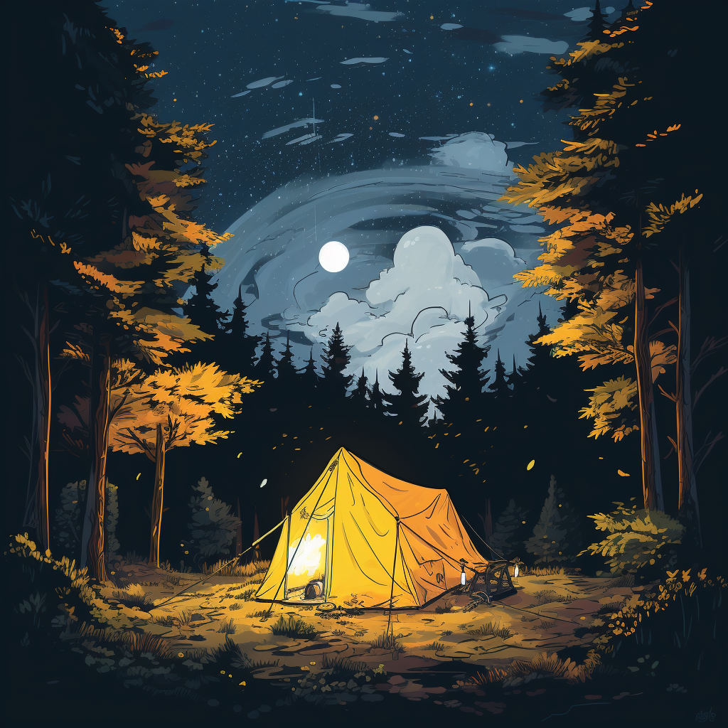 Beautifully Lit Yellow Tent in Forest