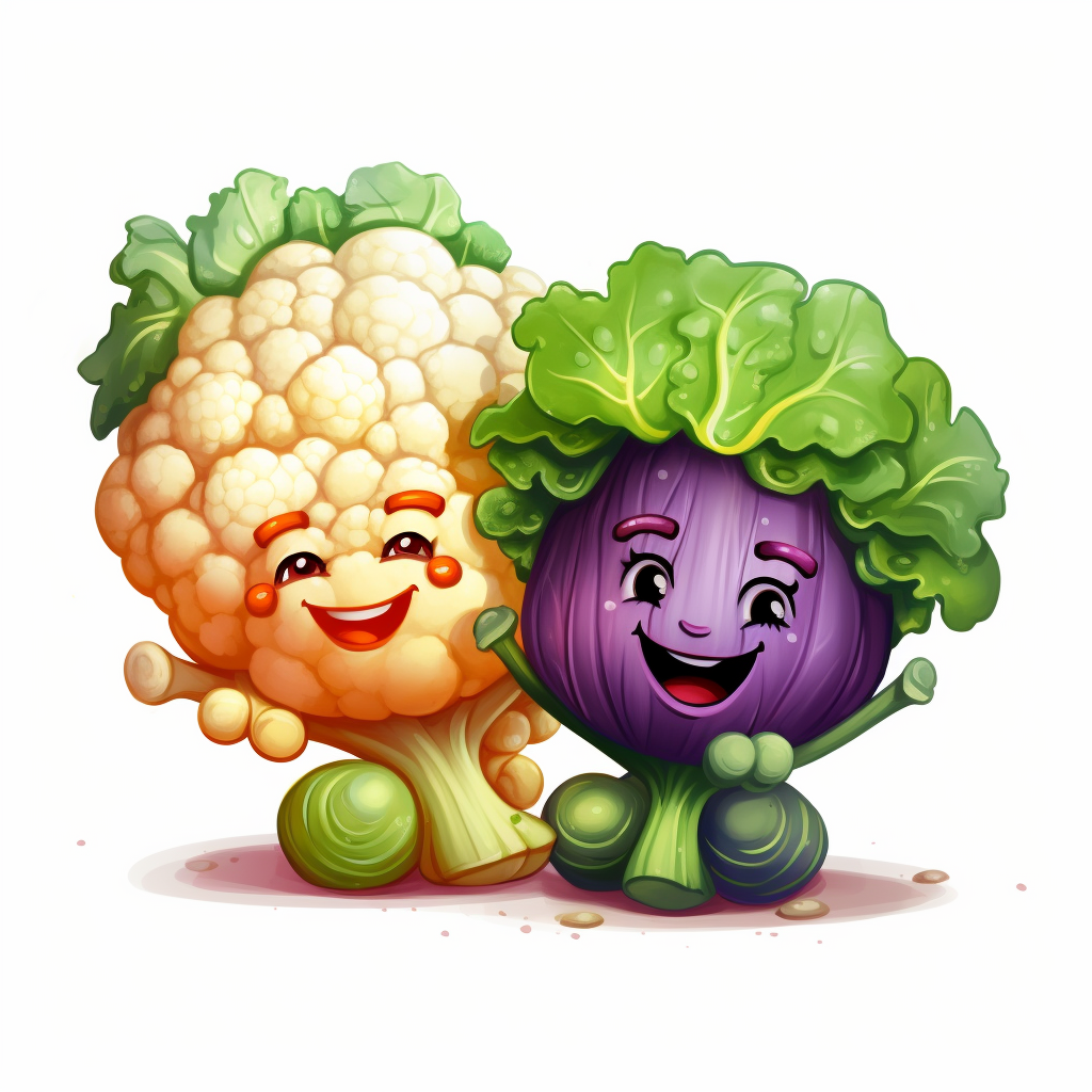 Colorful animated cauliflower with couple