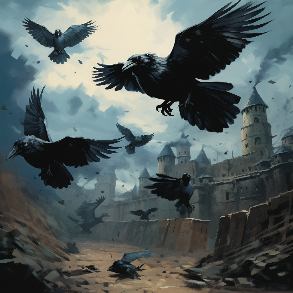 Animated ravens with glowing eyes