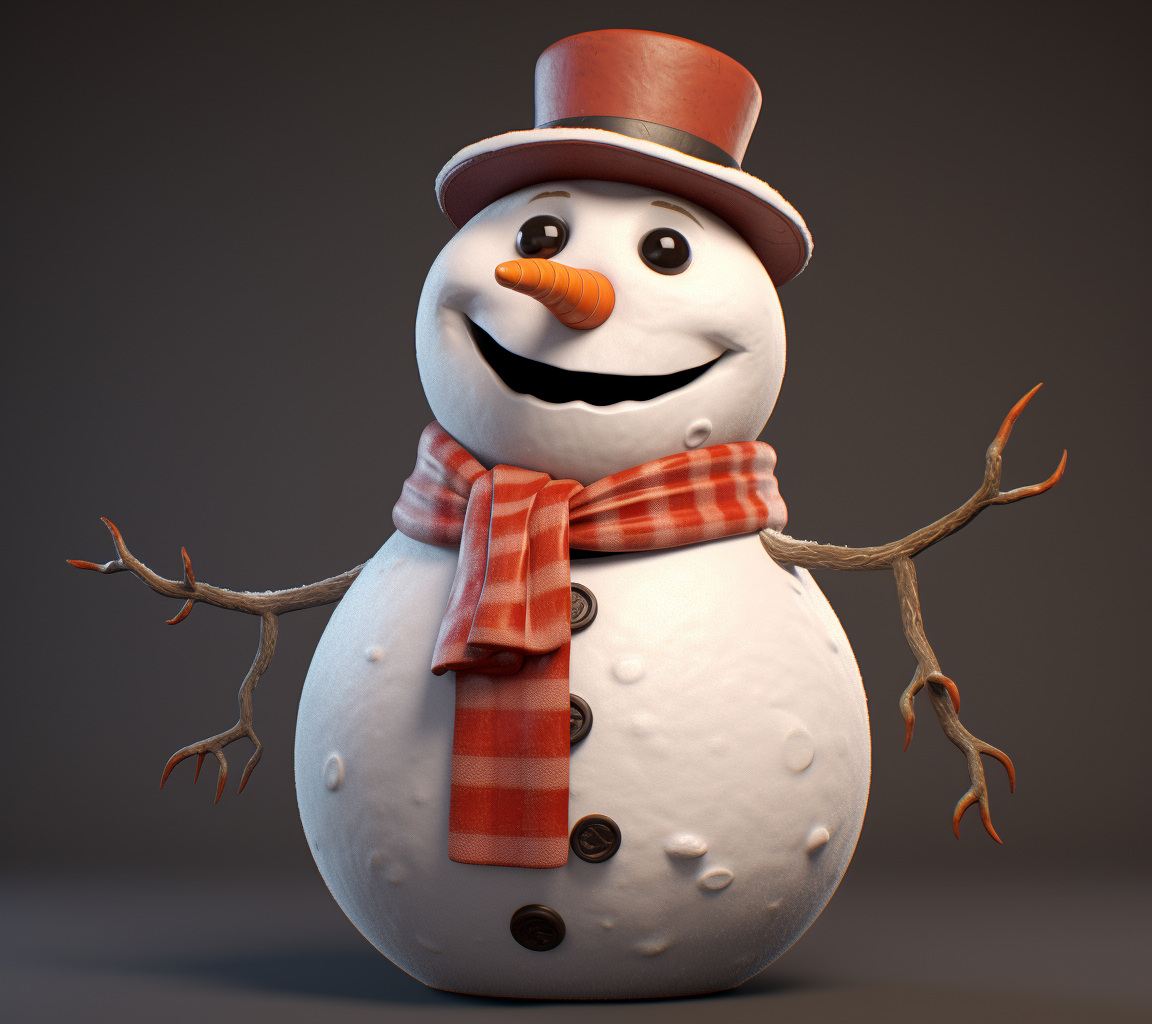 Cute animated snowman with 3D cartoon style