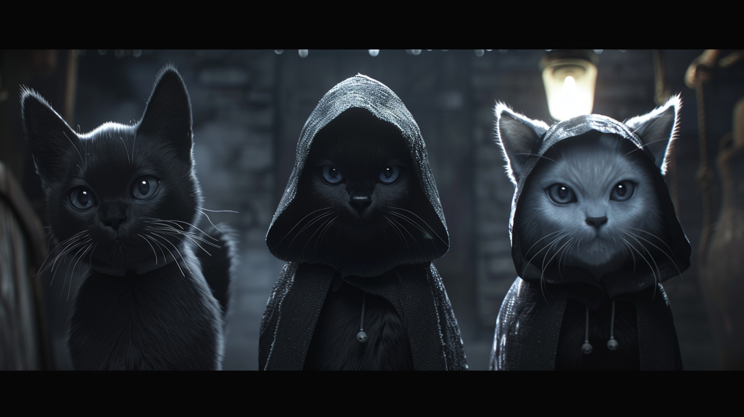 Hooded Cats in Dark Environment