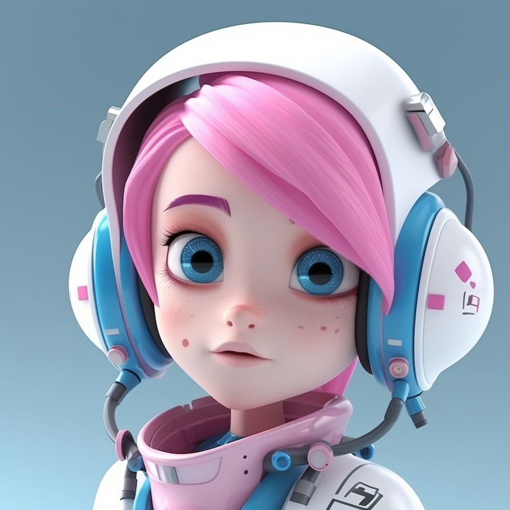 3D animated girl in pink hair and space suit