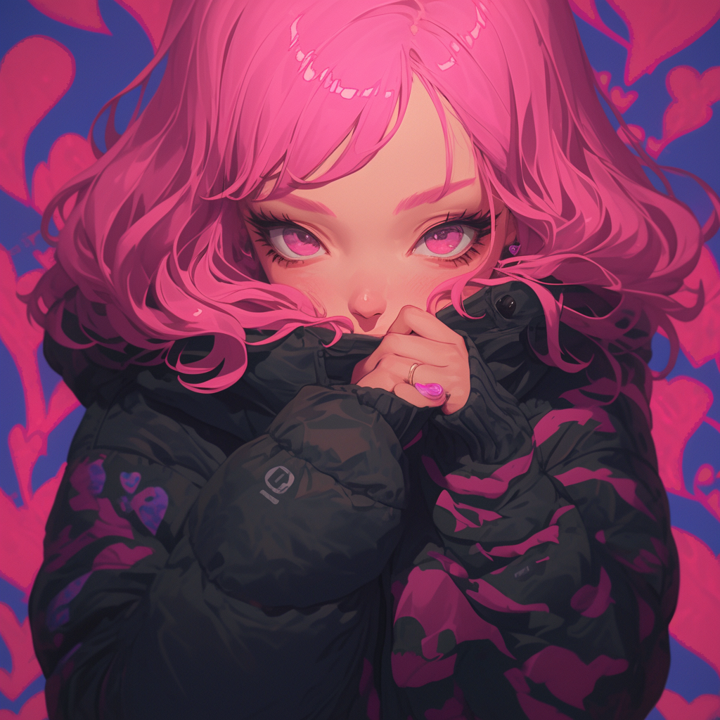 Woman in Magenta Jacket with Heart Pattern