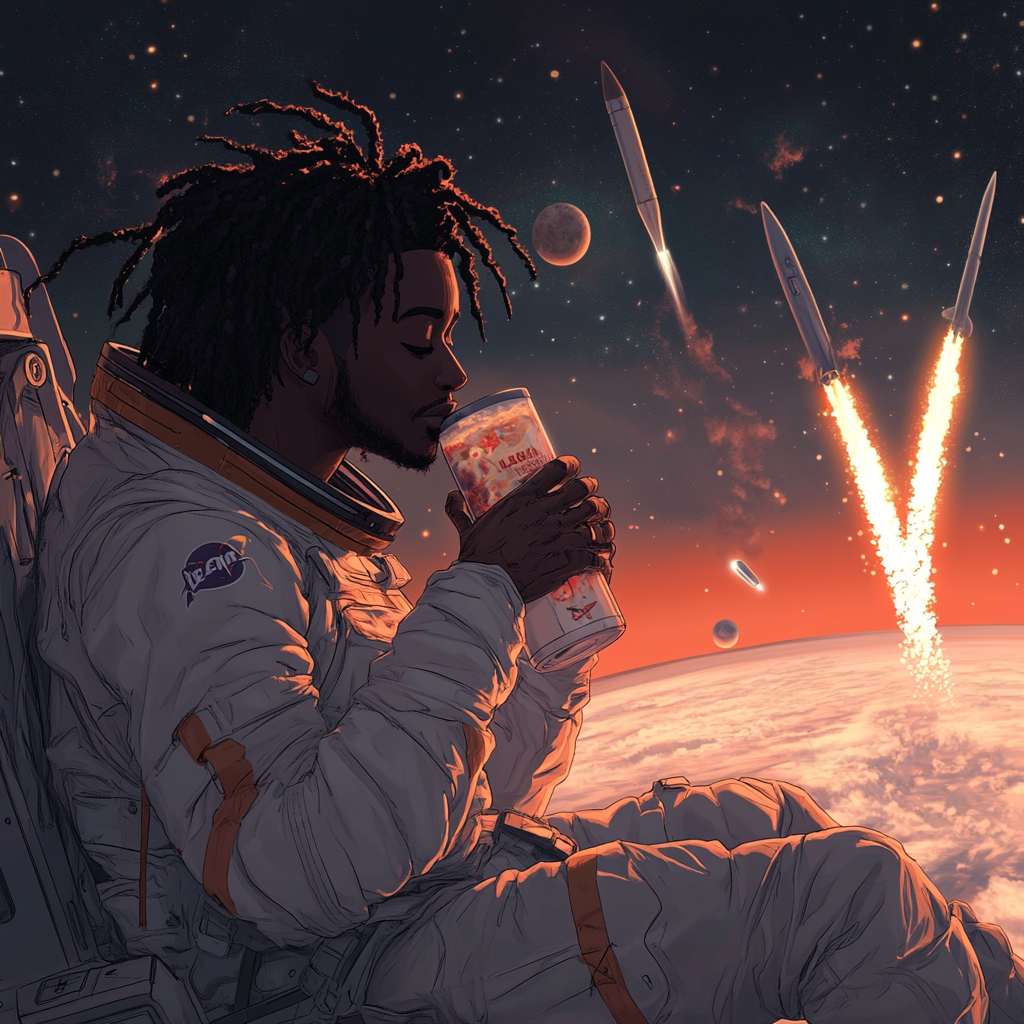 Black man in anime spacesuit