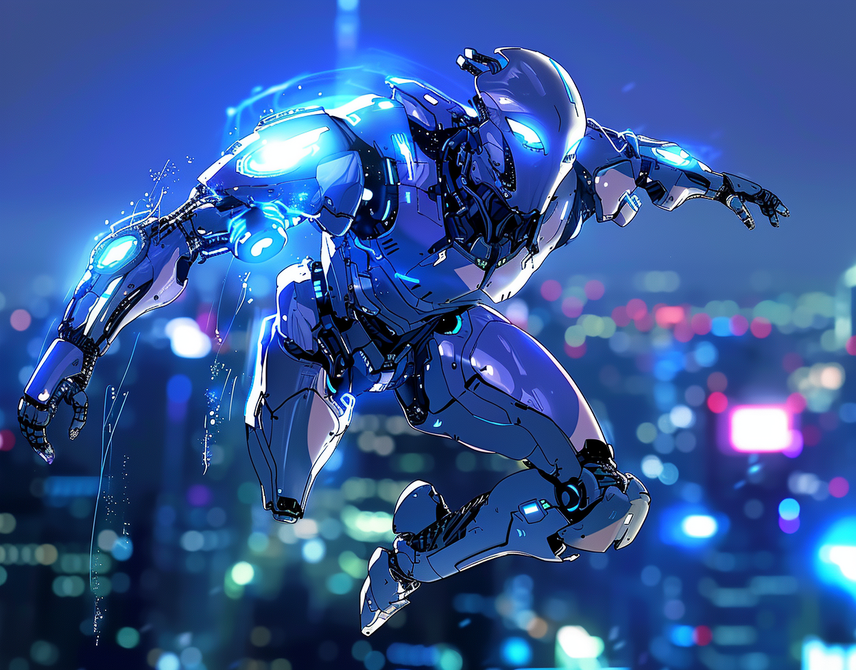 Anime Cyberpunk Robot Flying Image