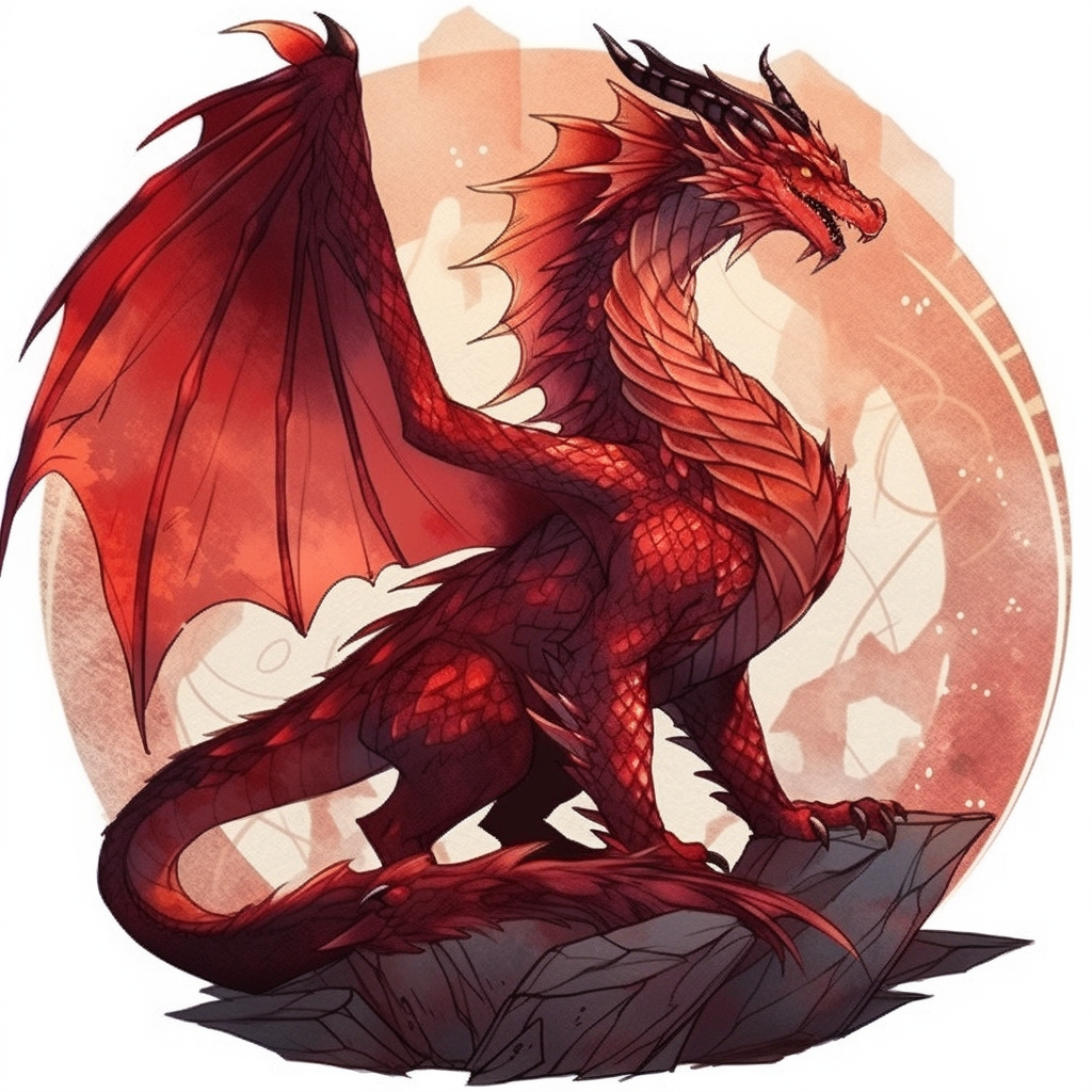 Majestic anime dragon in red and gold