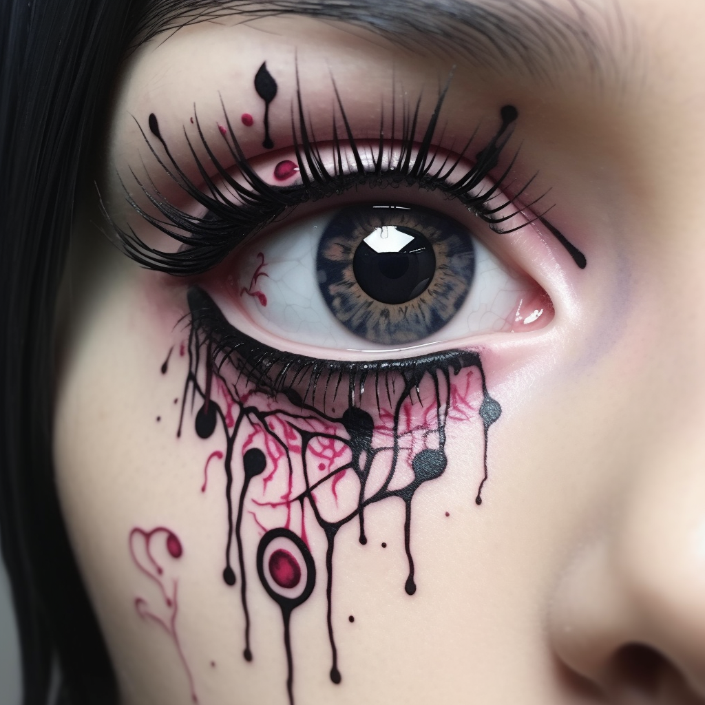 Captivating anime eye tattoo with black tears