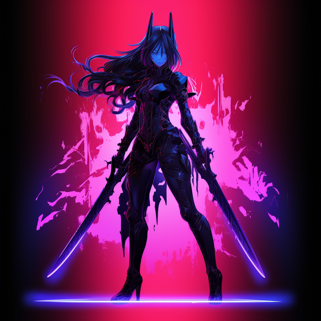 Anime Female Warrior Black Cyber Neon Suit