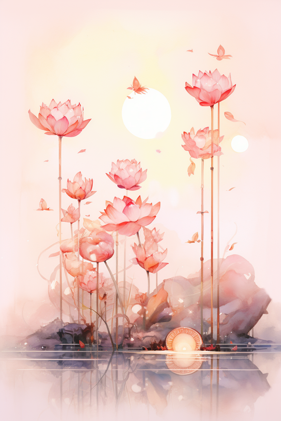 Beautiful anime flower lanterns on water