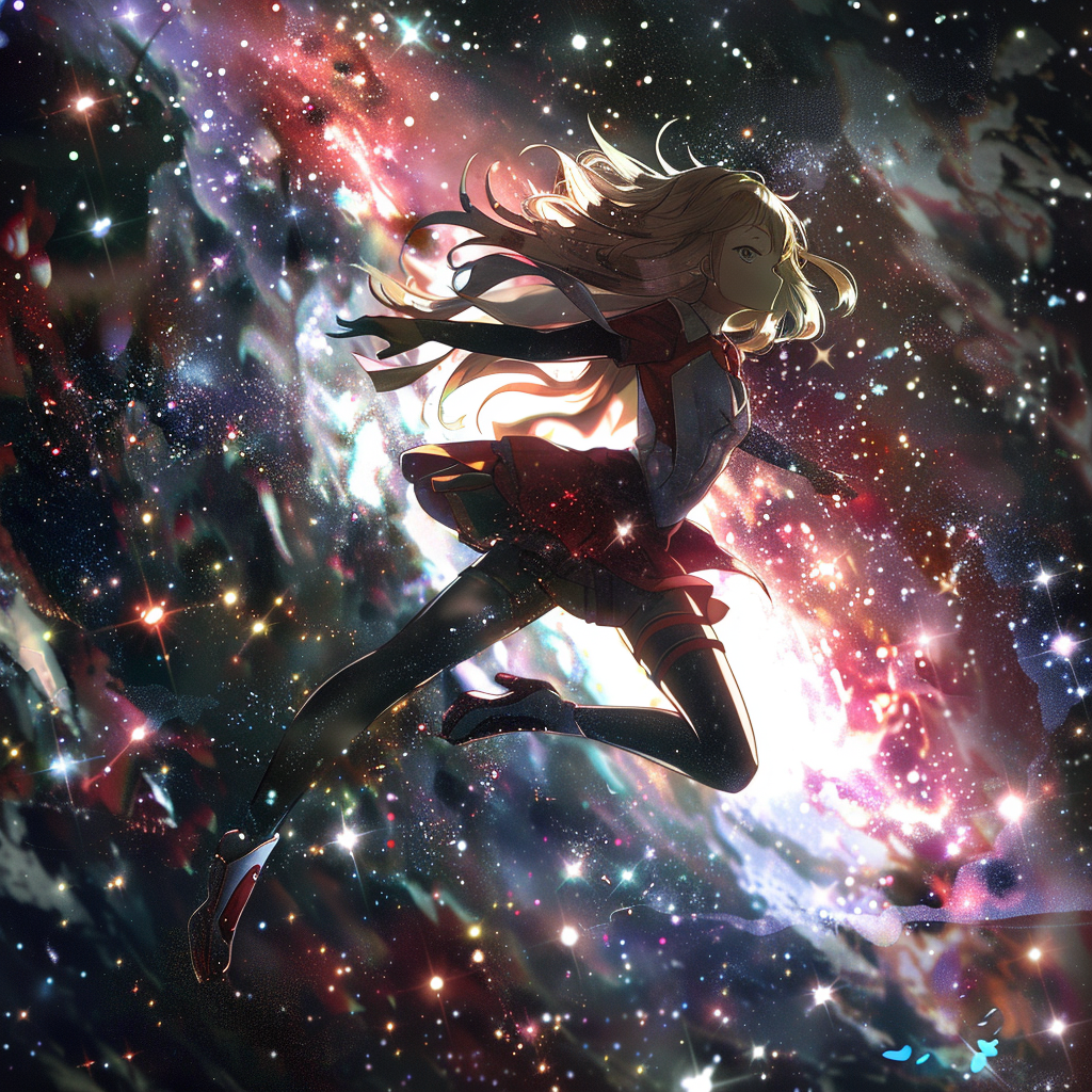 Anime girl dynamic cosmic pose