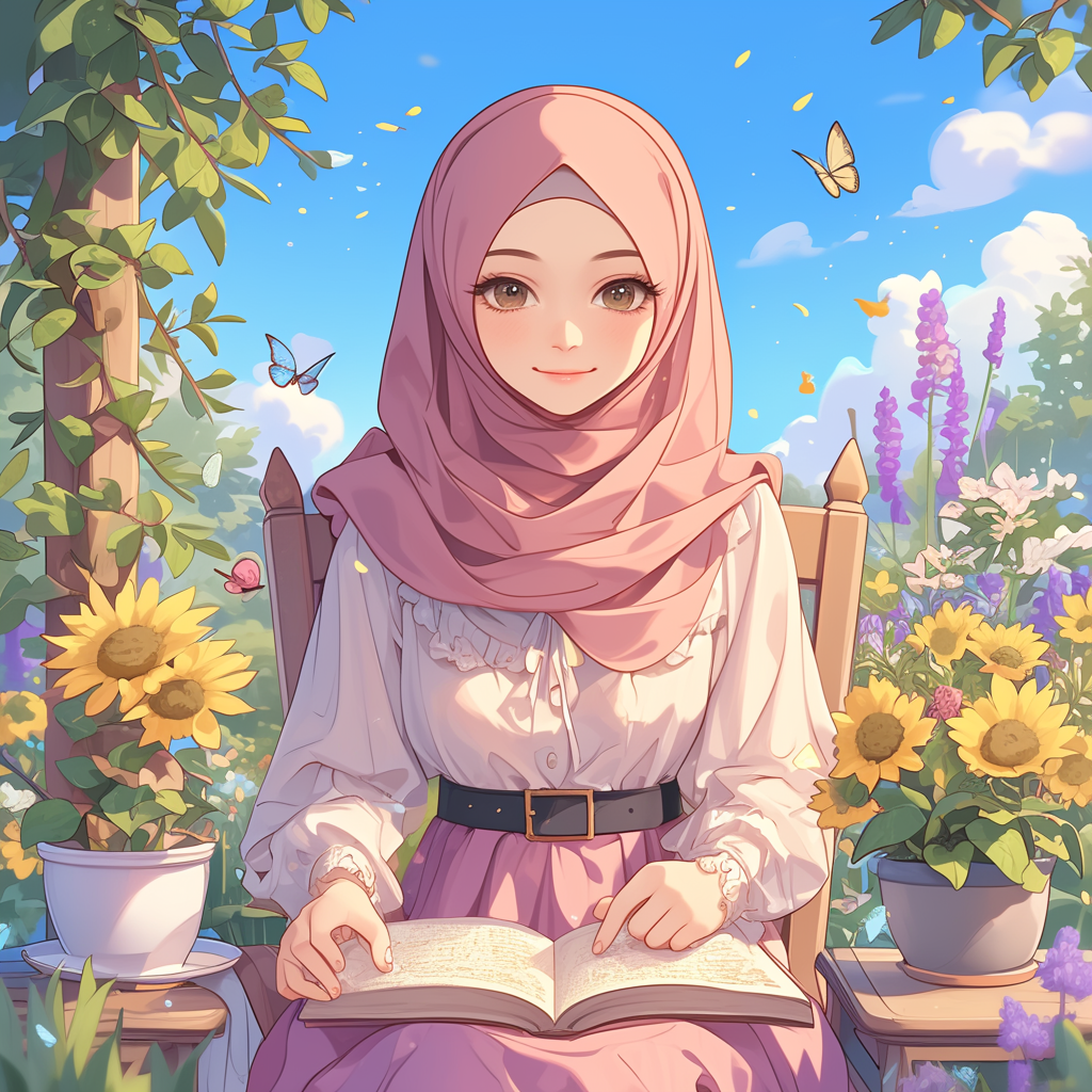 Teenage girl in hijab reading outside