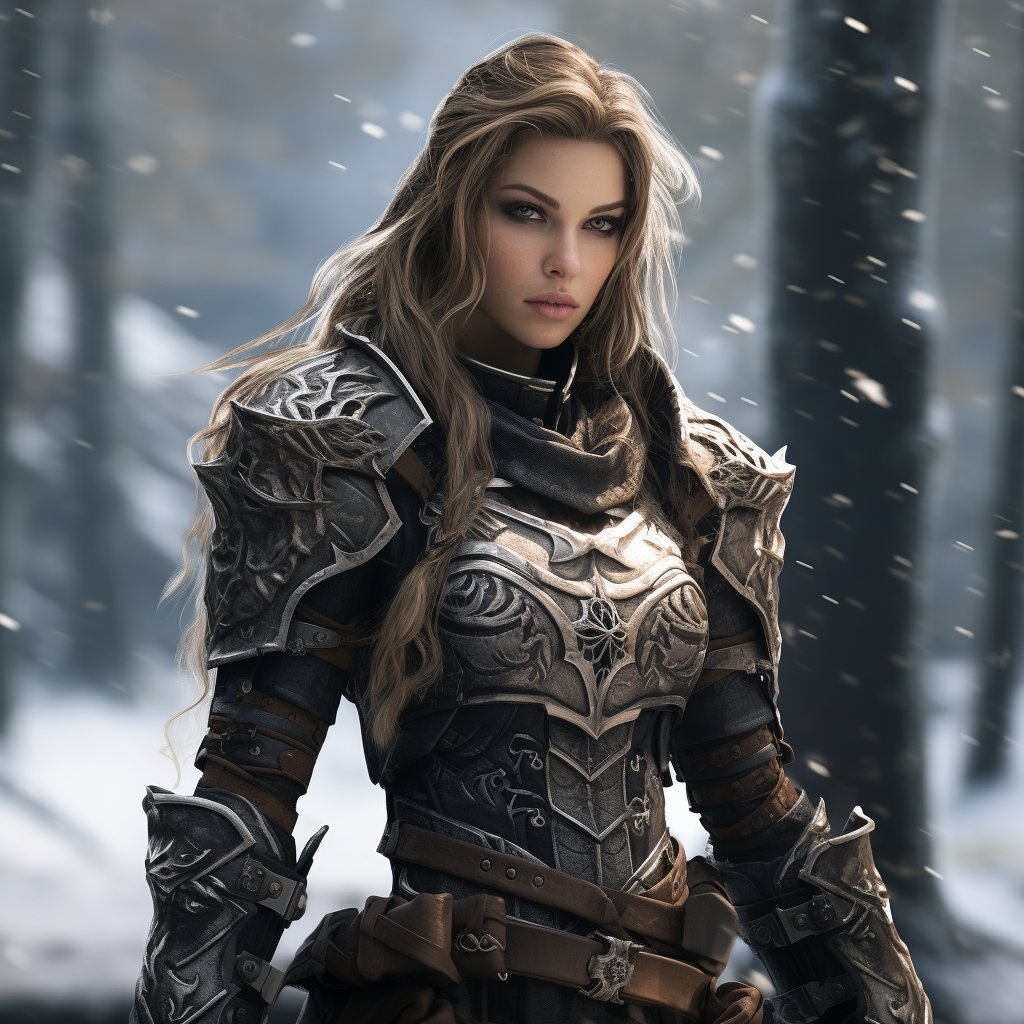 Beautiful anime girl in Skyrim Nord armor