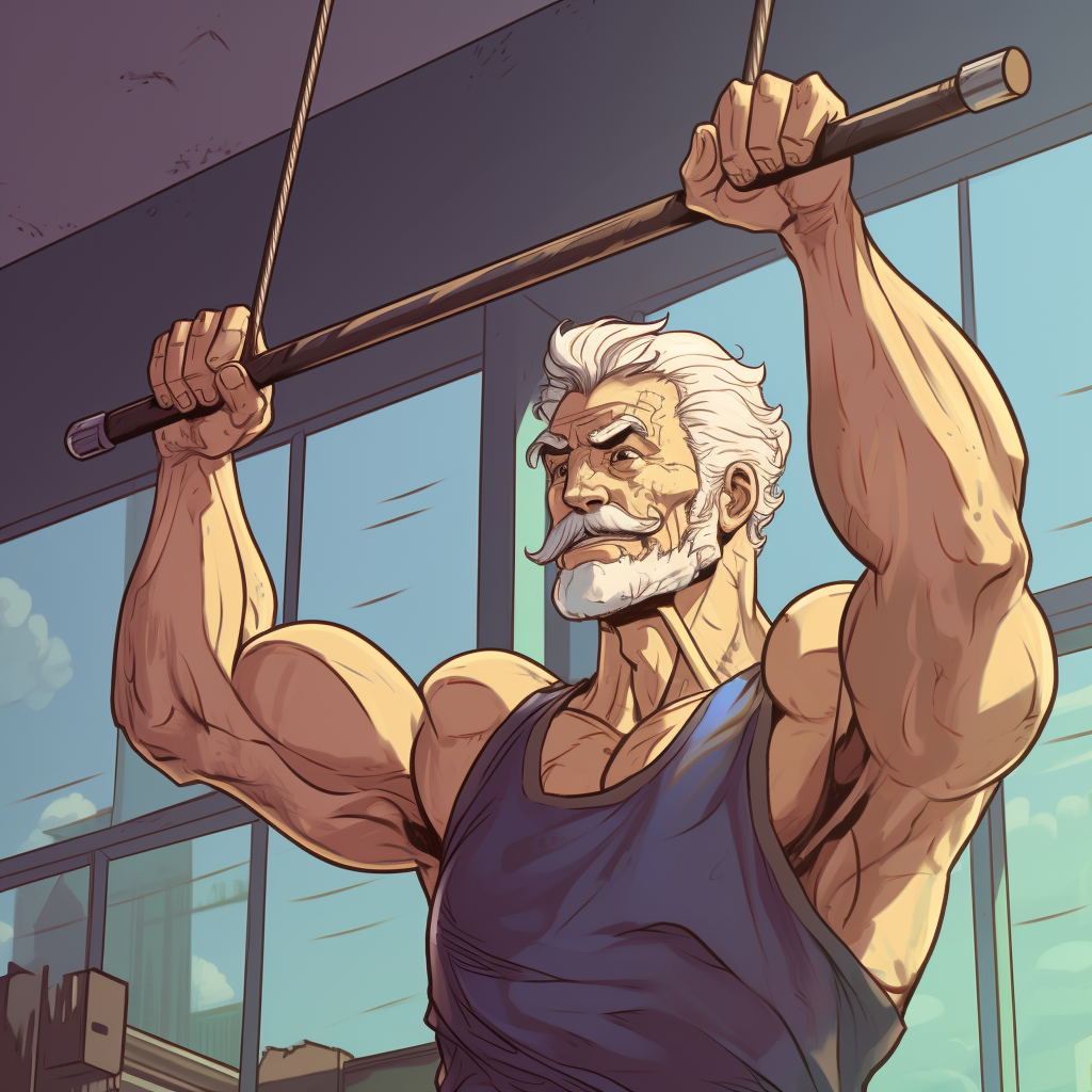 Anime Gym Guy Doing Cable Pulldowns