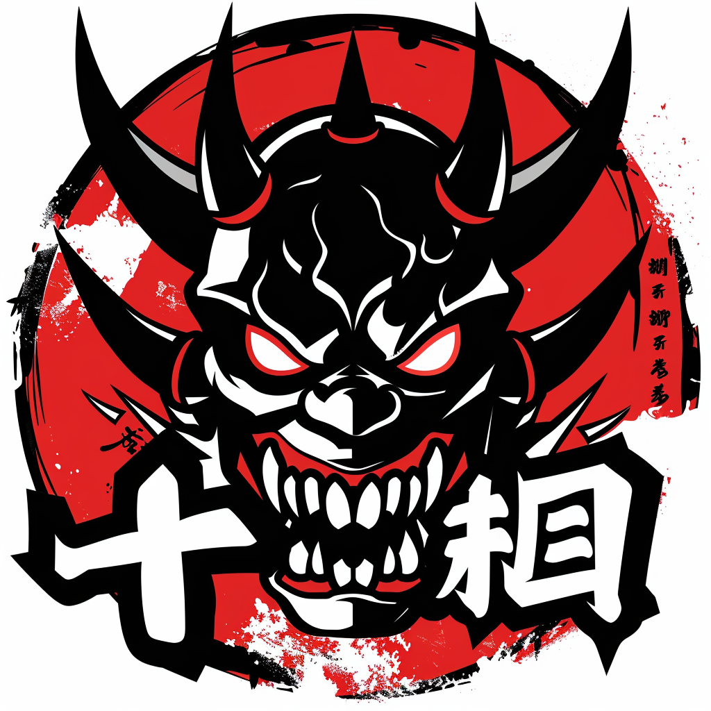 Japanese demon mask emblem logo