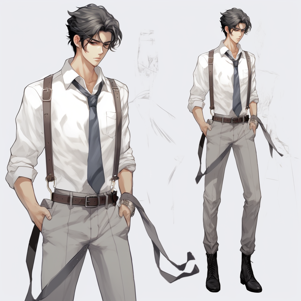 Anime man in light gray dress pants and white dress shirt