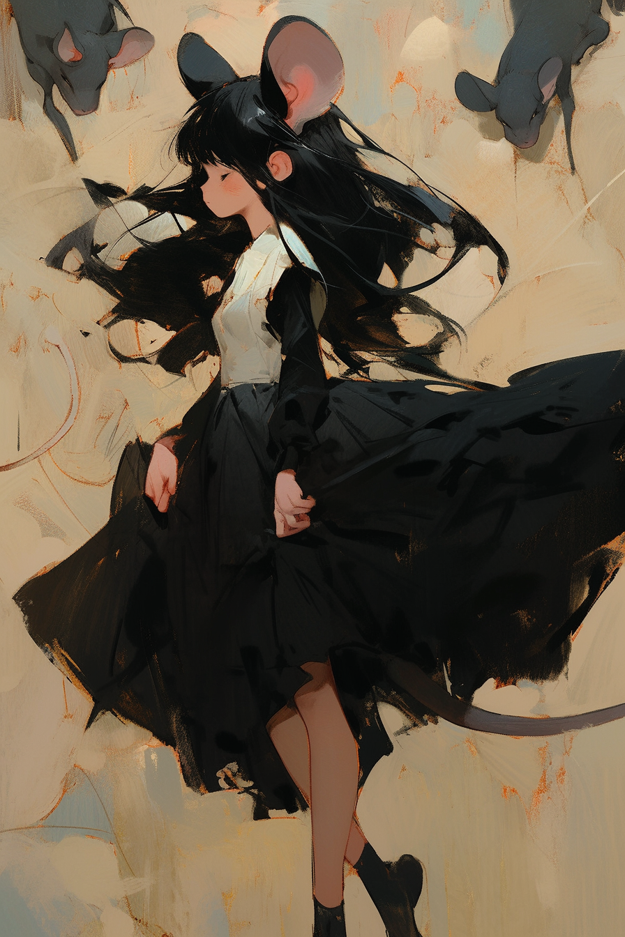 Anime mouse girl with black dress