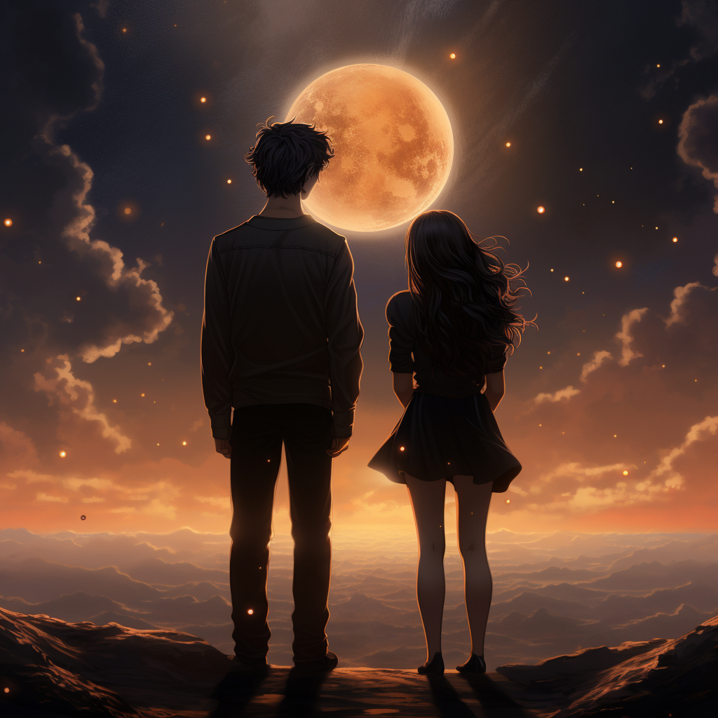 Mesmerizing anime couple witnessing a solar eclipse