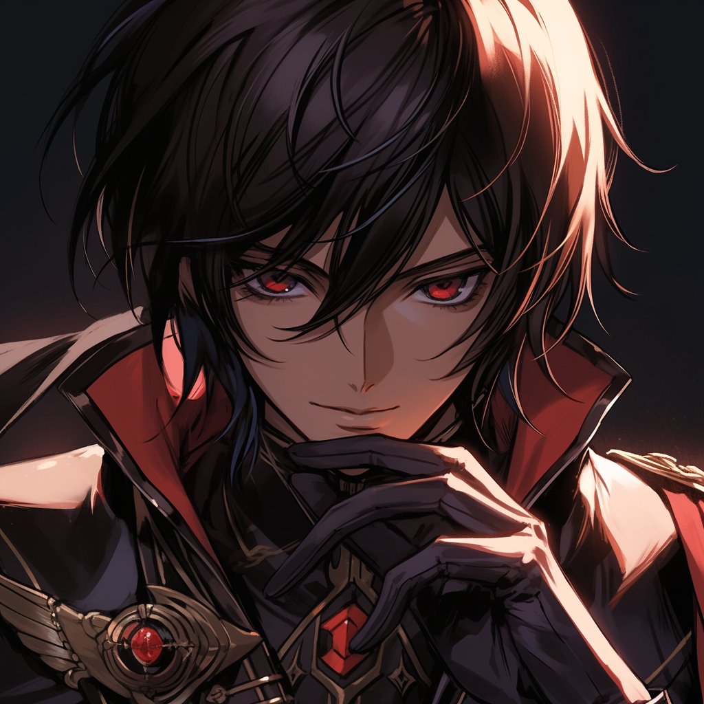 Anime style portrait of Lelouch Lamperouge with Geass power