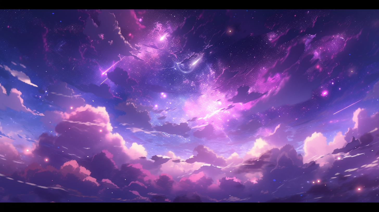 Anime purple cosmic sky with clouds