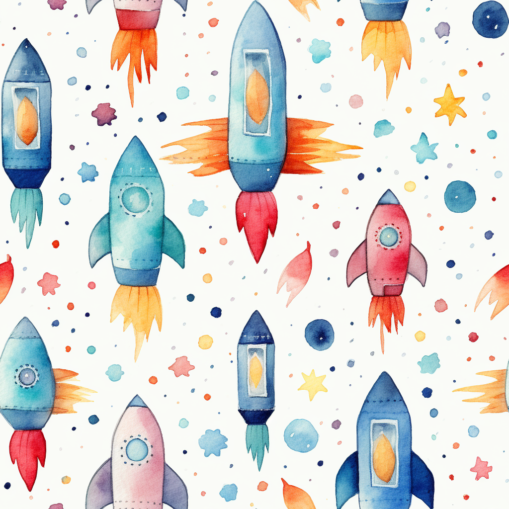 Anime Rockets Watercolor Pattern