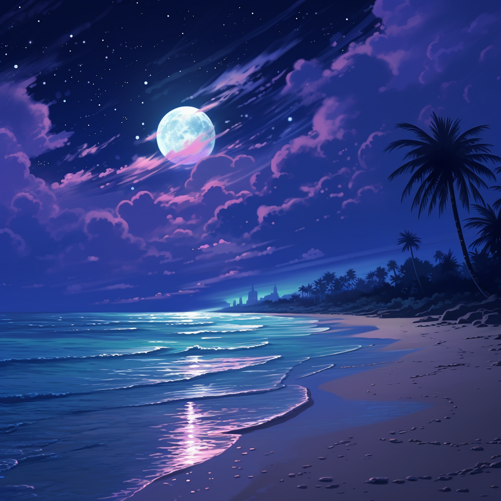 Anime Sand Beach at Night