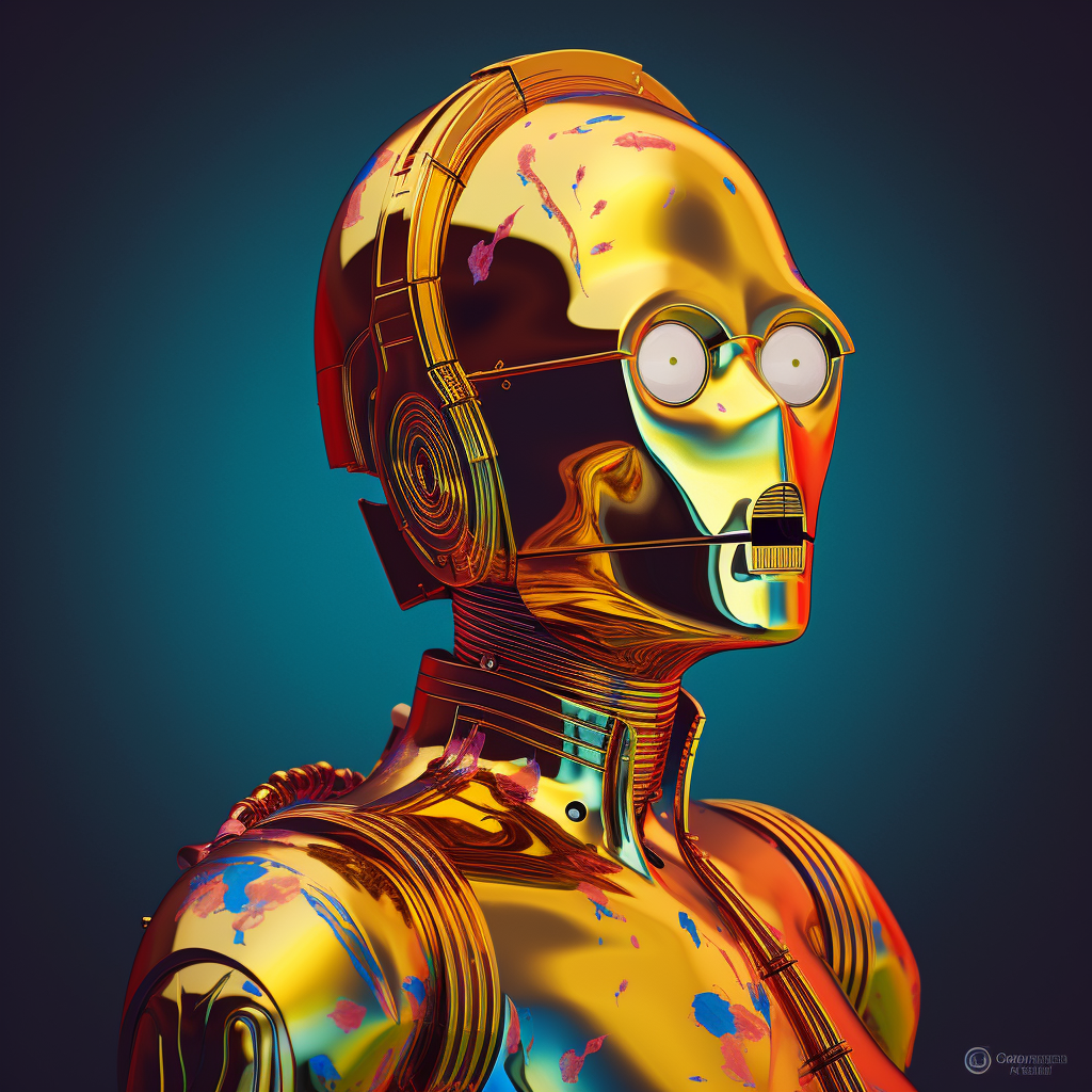 Anime statue of C-3PO with vibrant colors