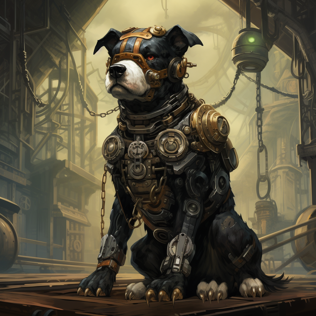 Anime Steampunk Robot Dog Illustration